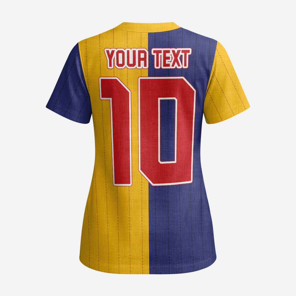 Custom Ukraine National Football Scrub Top The Blue and Yellow with Map Half Style - Wonder Print Shop