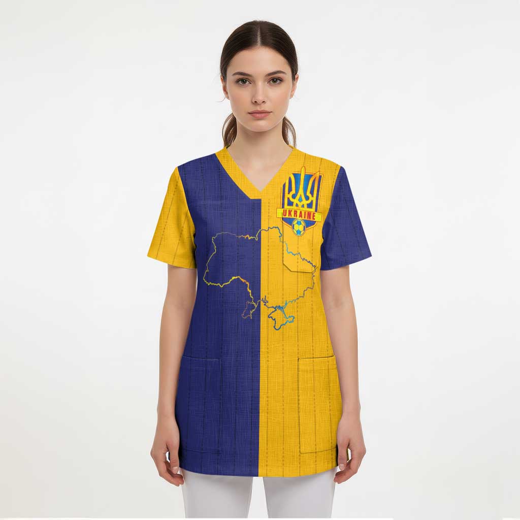 Custom Ukraine National Football Scrub Top The Blue and Yellow with Map Half Style - Wonder Print Shop