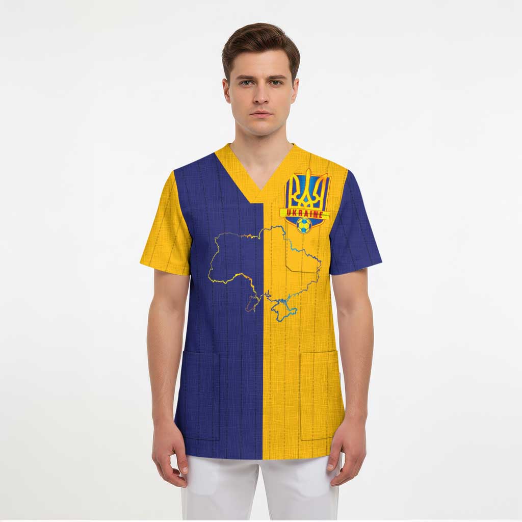 Custom Ukraine National Football Scrub Top The Blue and Yellow with Map Half Style - Wonder Print Shop