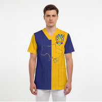 Custom Ukraine National Football Scrub Top The Blue and Yellow with Map Half Style - Wonder Print Shop