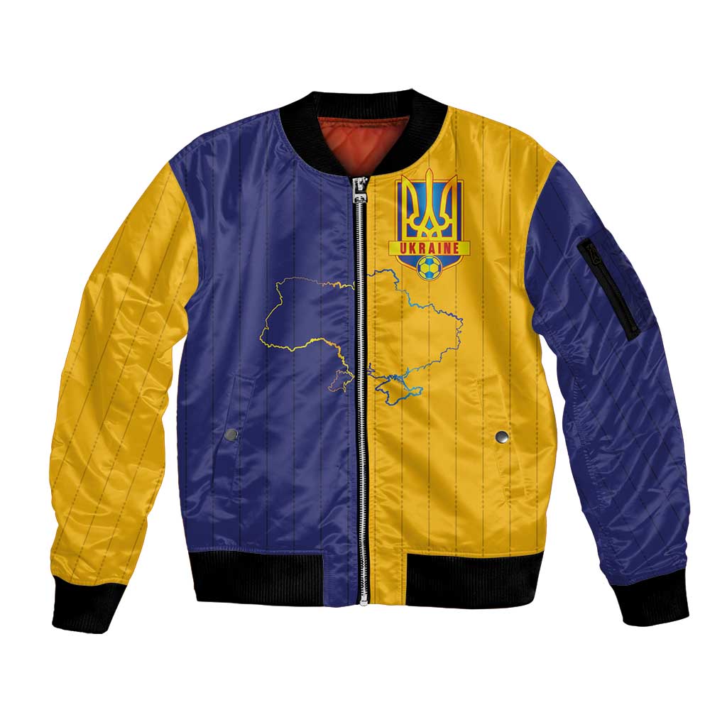 Custom Ukraine National Football Sleeve Zip Bomber Jacket The Blue and Yellow with Map Half Style - Wonder Print Shop