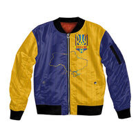Custom Ukraine National Football Sleeve Zip Bomber Jacket The Blue and Yellow with Map Half Style - Wonder Print Shop