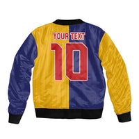 Custom Ukraine National Football Sleeve Zip Bomber Jacket The Blue and Yellow with Map Half Style - Wonder Print Shop