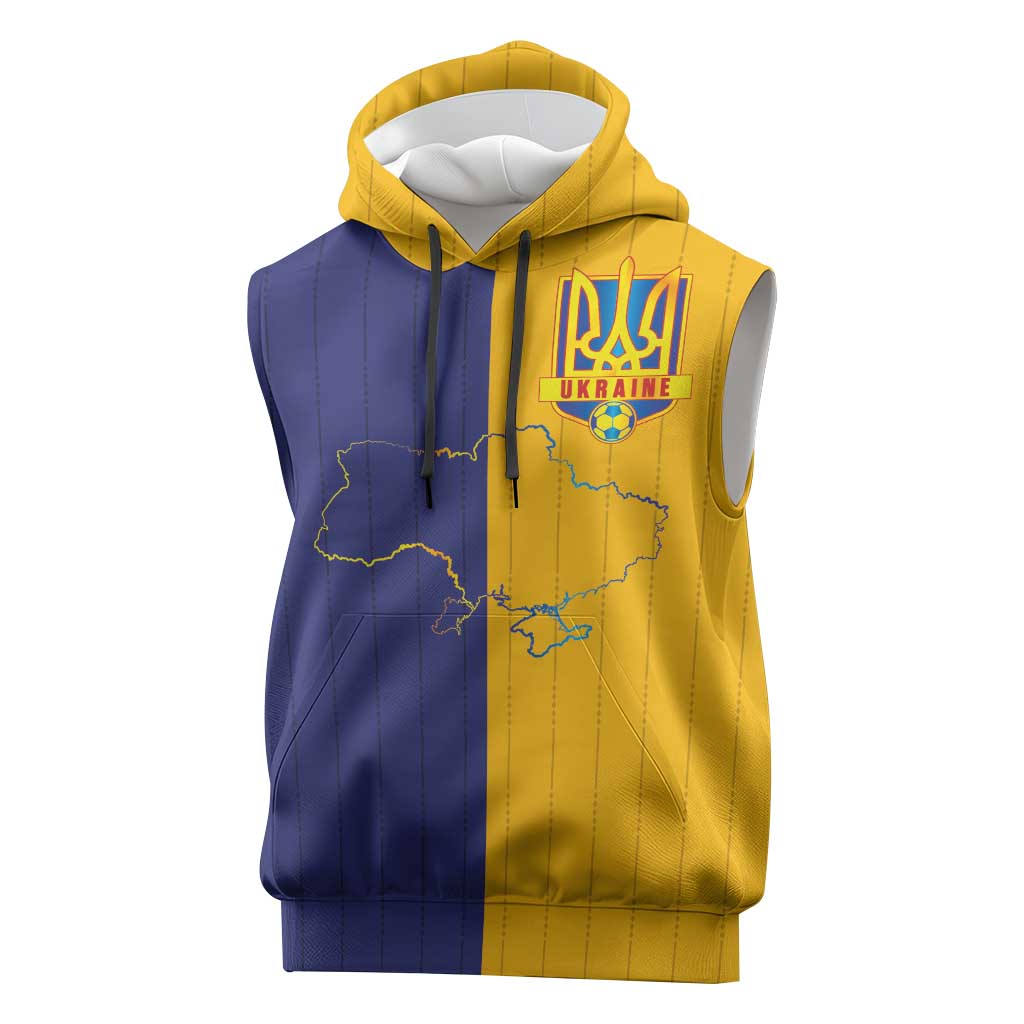 Custom Ukraine National Football Sleeveless Hoodie The Blue and Yellow with Map Half Style - Wonder Print Shop