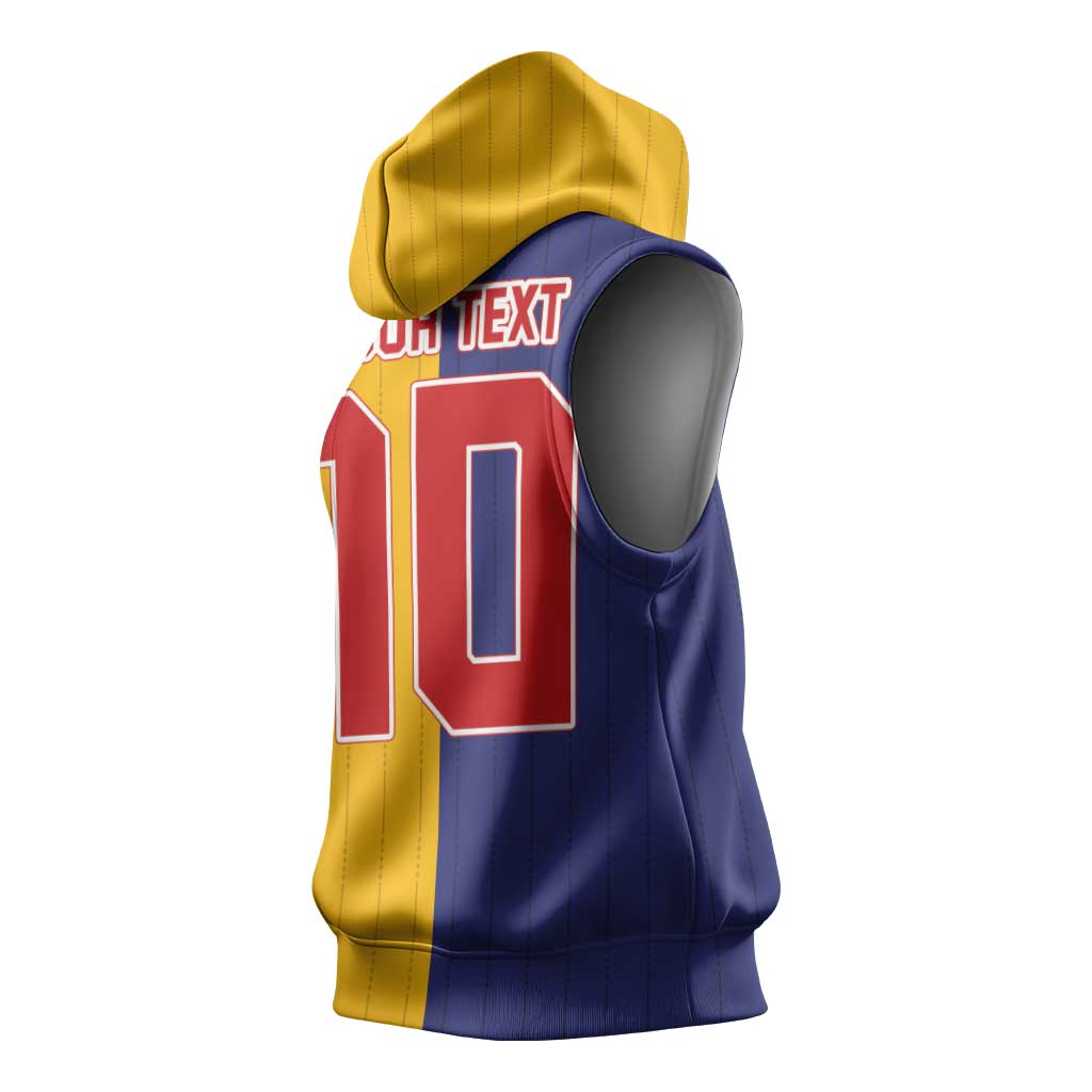 Custom Ukraine National Football Sleeveless Hoodie The Blue and Yellow with Map Half Style - Wonder Print Shop