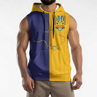Custom Ukraine National Football Sleeveless Hoodie The Blue and Yellow with Map Half Style - Wonder Print Shop
