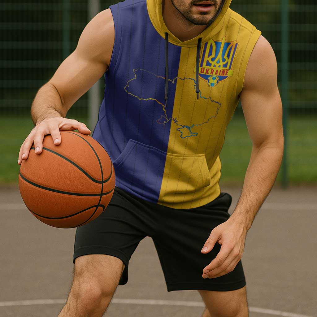 Custom Ukraine National Football Sleeveless Hoodie The Blue and Yellow with Map Half Style - Wonder Print Shop
