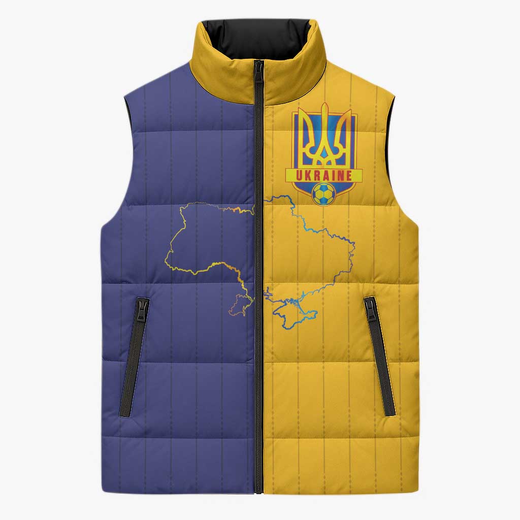 Custom Ukraine National Football Sleeveless Puffer Jacket The Blue and Yellow with Map Half Style - Wonder Print Shop