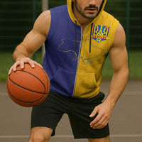 Custom Ukraine National Football Sleeveless Zip Hoodie The Blue and Yellow with Map Half Style - Wonder Print Shop