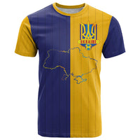 Custom Ukraine National Football T Shirt The Blue and Yellow with Map Half Style - Wonder Print Shop