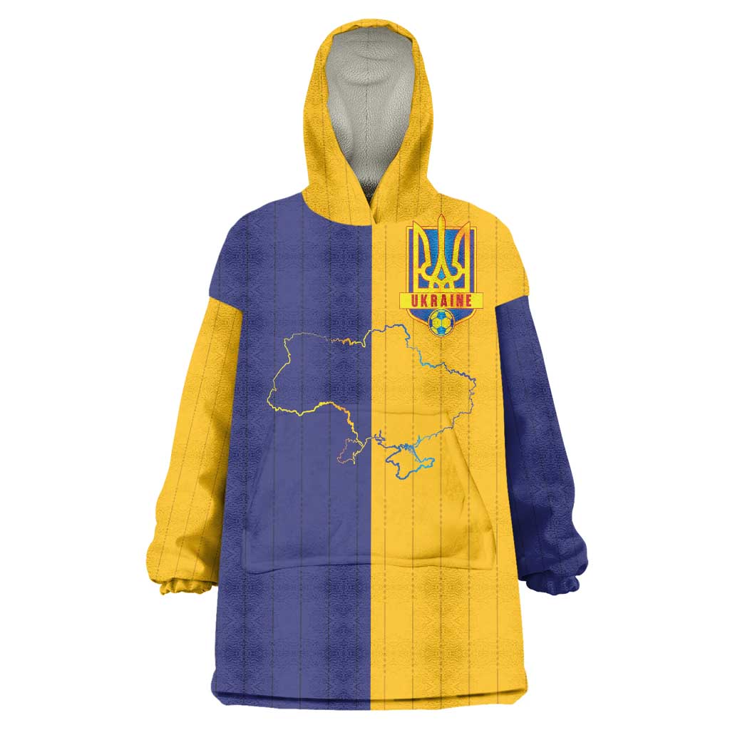 Custom Ukraine National Football Wearable Blanket Hoodie The Blue and Yellow with Map Half Style - Wonder Print Shop