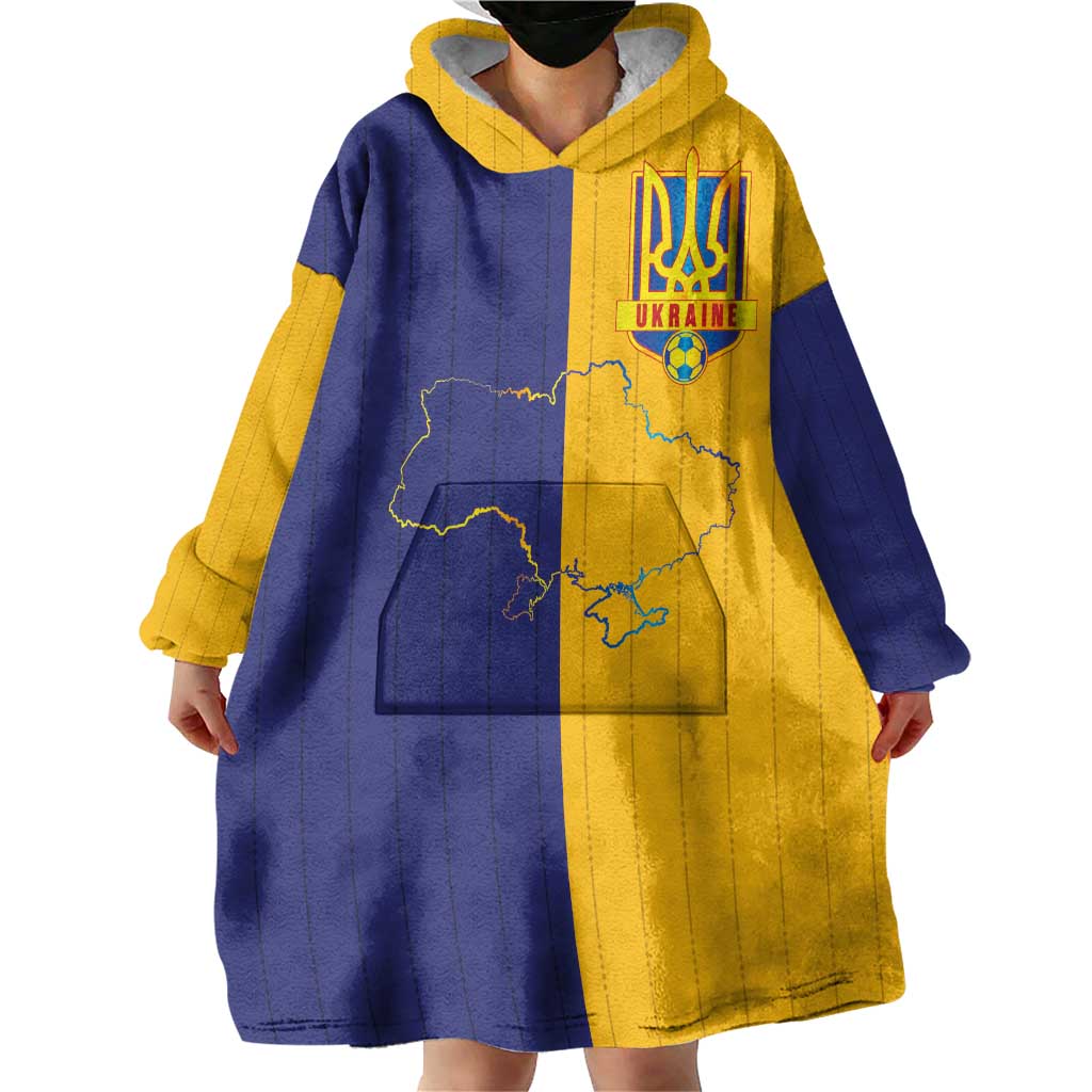Custom Ukraine National Football Wearable Blanket Hoodie The Blue and Yellow with Map Half Style - Wonder Print Shop