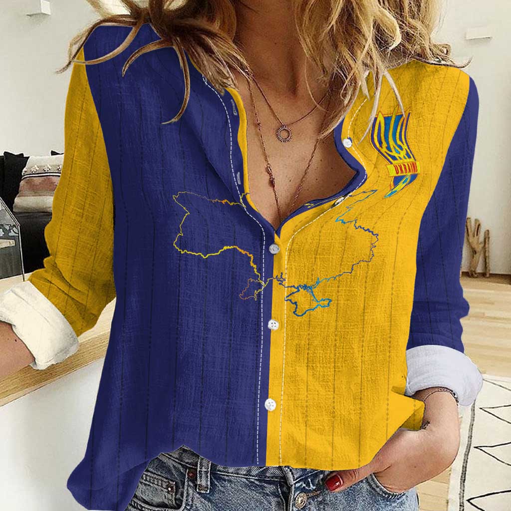 Custom Ukraine National Football Women Casual Shirt The Blue and Yellow with Map Half Style - Wonder Print Shop