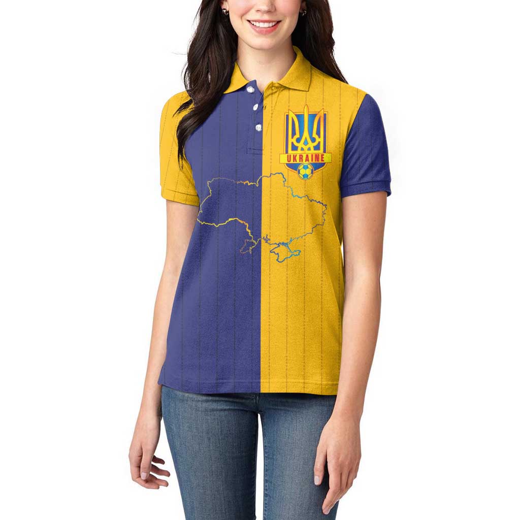 Custom Ukraine National Football Women Polo Shirt The Blue and Yellow with Map Half Style - Wonder Print Shop