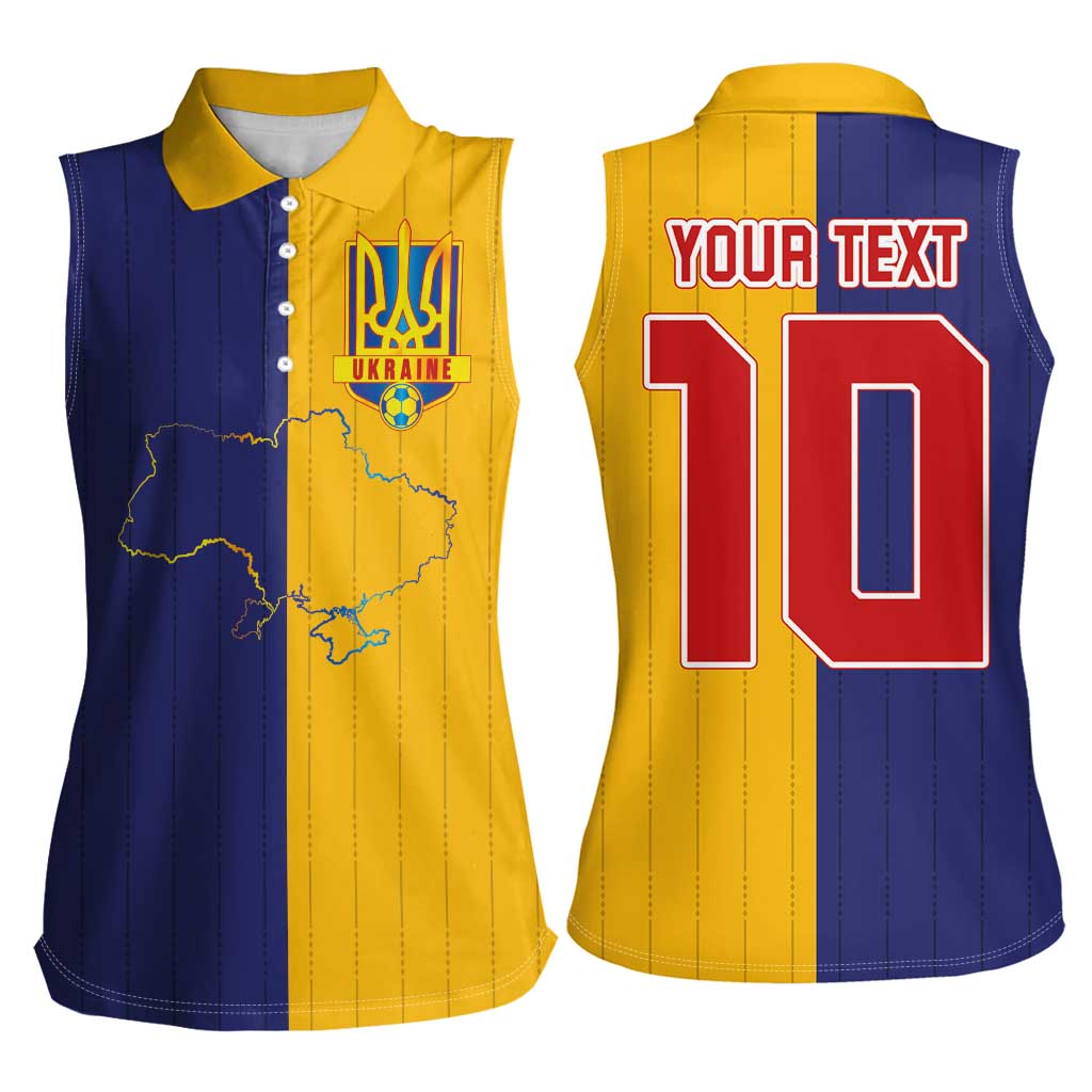 Custom Ukraine National Football Women Sleeveless Polo Shirt The Blue and Yellow with Map Half Style - Wonder Print Shop