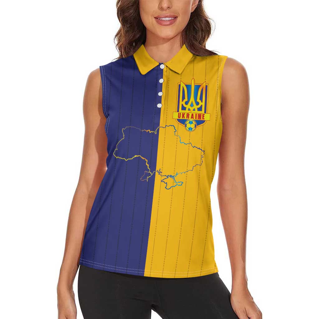 Custom Ukraine National Football Women Sleeveless Polo Shirt The Blue and Yellow with Map Half Style - Wonder Print Shop