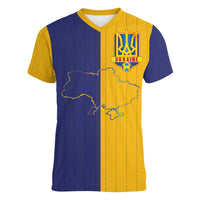Custom Ukraine National Football Women V-Neck T-Shirt The Blue and Yellow with Map Half Style - Wonder Print Shop
