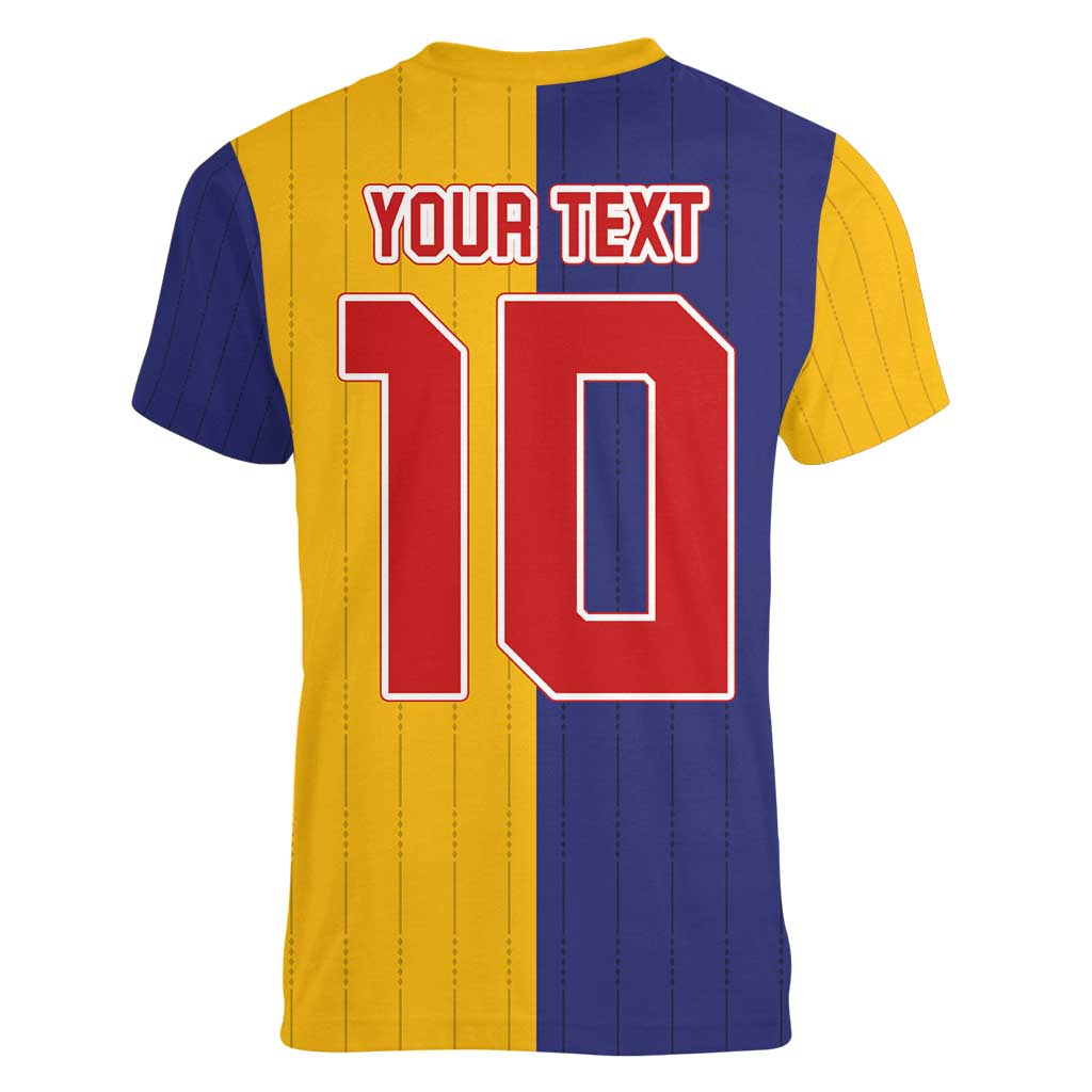 Custom Ukraine National Football Women V-Neck T-Shirt The Blue and Yellow with Map Half Style - Wonder Print Shop