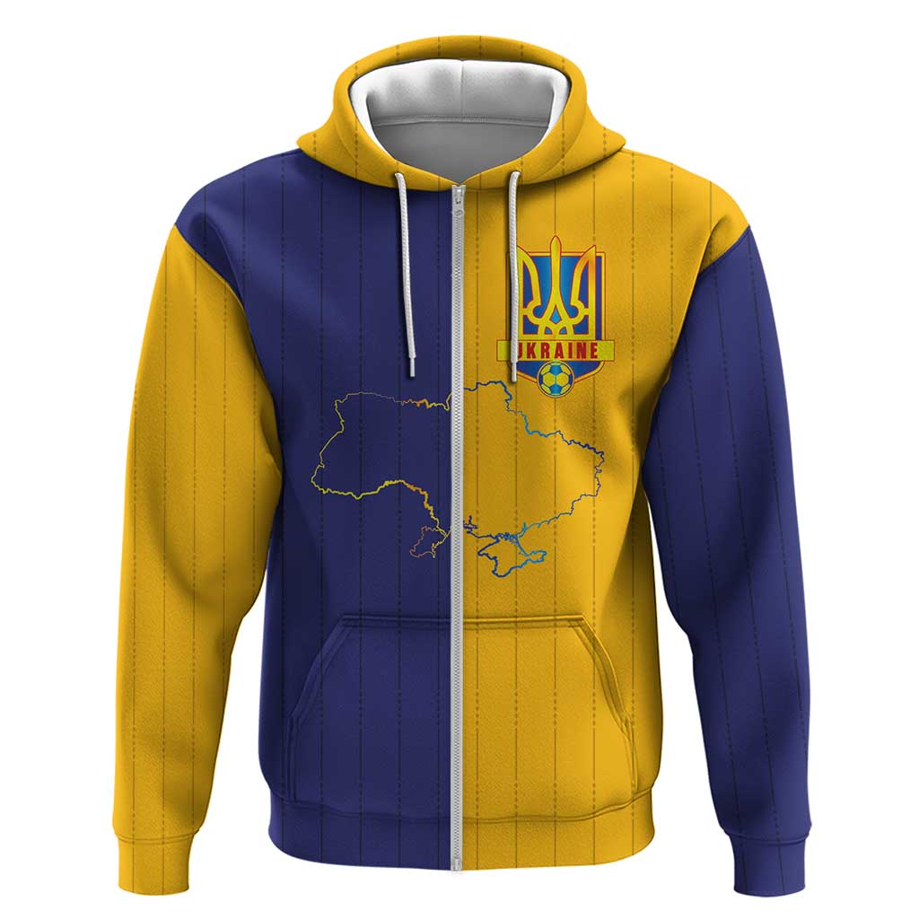 Custom Ukraine National Football Zip Hoodie The Blue and Yellow with Map Half Style - Wonder Print Shop