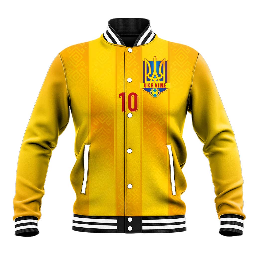 Custom Ukraine National Football Baseball Jacket Vyshyvanka Inspired Geometry - Wonder Print Shop