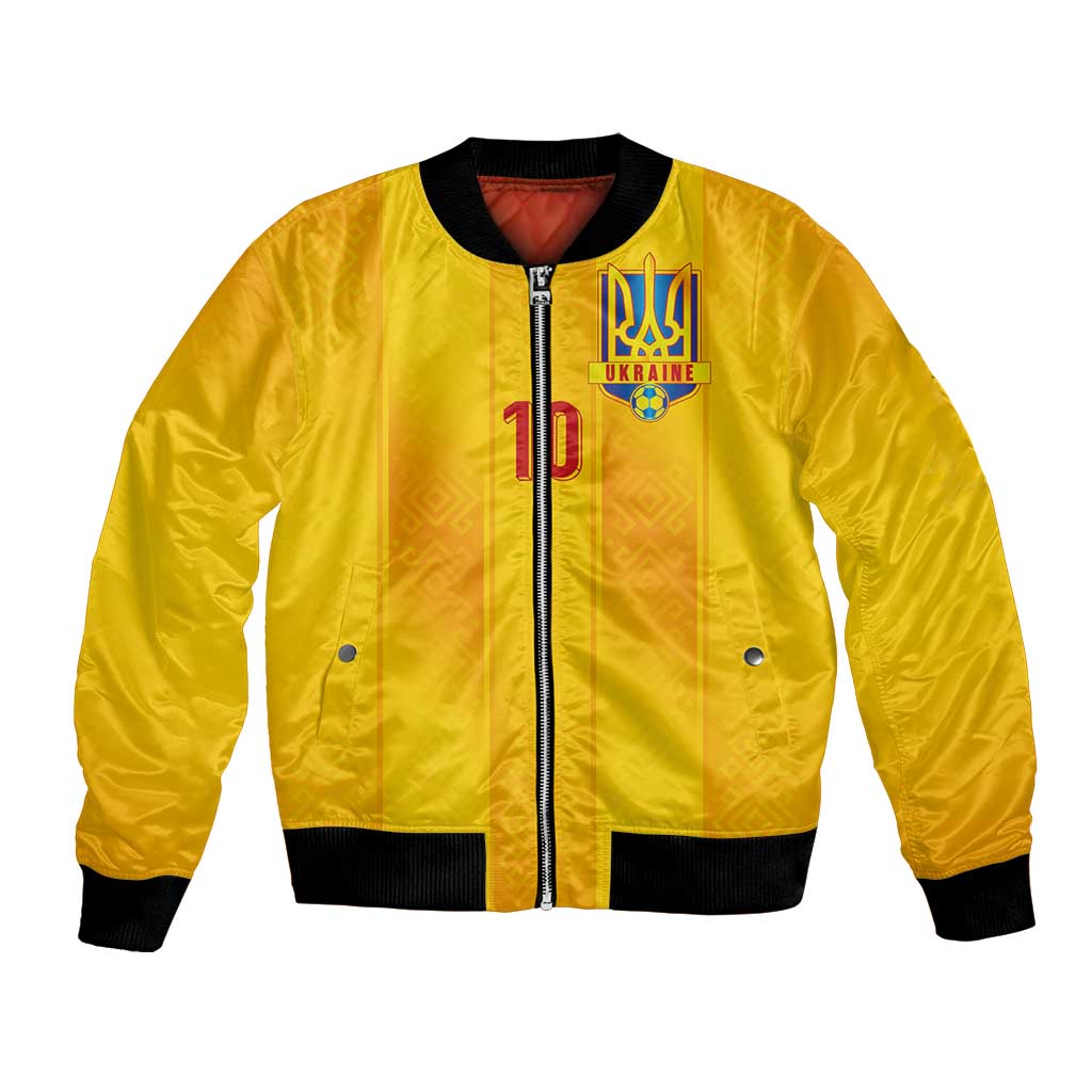 Custom Ukraine National Football Bomber Jacket Vyshyvanka Inspired Geometry - Wonder Print Shop