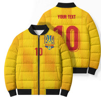 Custom Ukraine National Football Bomber Puffer Jacket Vyshyvanka Inspired Geometry - Wonder Print Shop