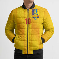 Custom Ukraine National Football Bomber Puffer Jacket Vyshyvanka Inspired Geometry - Wonder Print Shop