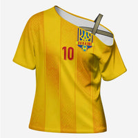 Custom Ukraine National Football Cross Shoulder Shirt Vyshyvanka Inspired Geometry - Wonder Print Shop