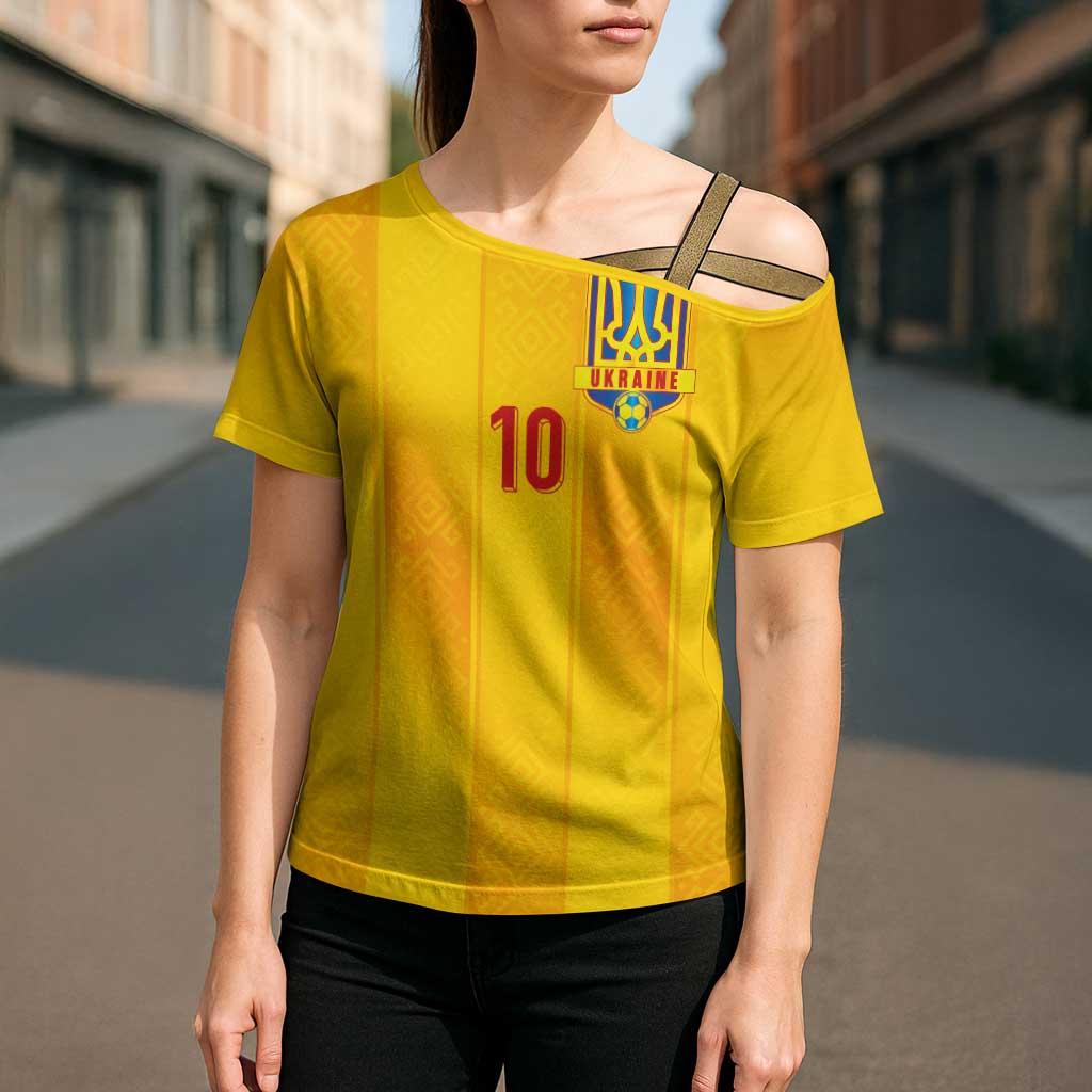 Custom Ukraine National Football Cross Shoulder Shirt Vyshyvanka Inspired Geometry - Wonder Print Shop
