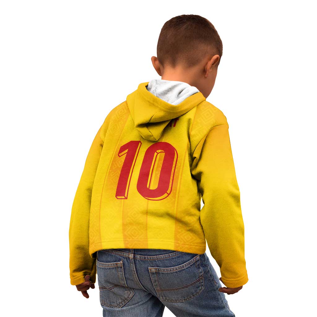 Custom Ukraine National Football Kid Hoodie Vyshyvanka Inspired Geometry - Wonder Print Shop