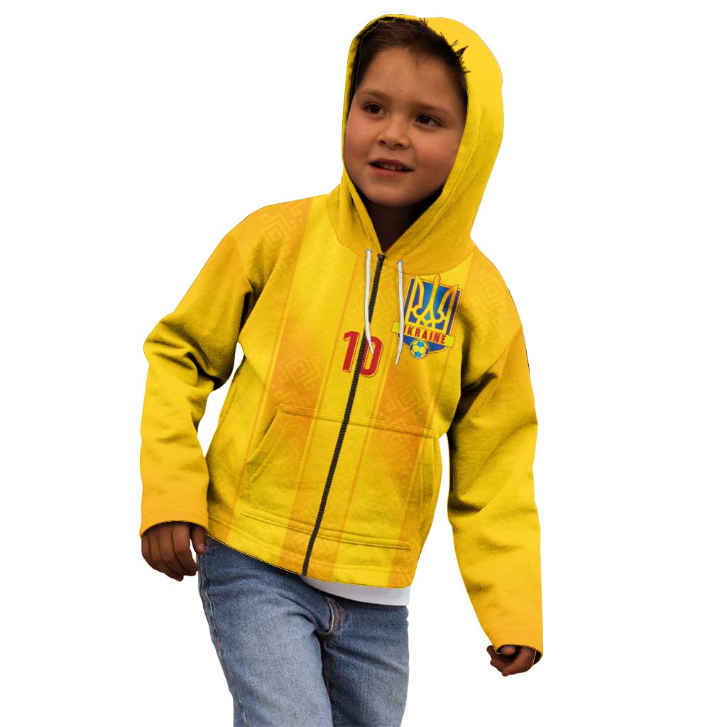 Custom Ukraine National Football Kid Hoodie Vyshyvanka Inspired Geometry - Wonder Print Shop