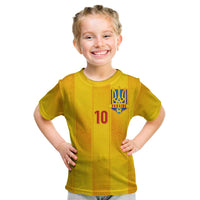 Custom Ukraine National Football Kid T Shirt Vyshyvanka Inspired Geometry - Wonder Print Shop