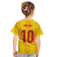 Custom Ukraine National Football Kid T Shirt Vyshyvanka Inspired Geometry - Wonder Print Shop