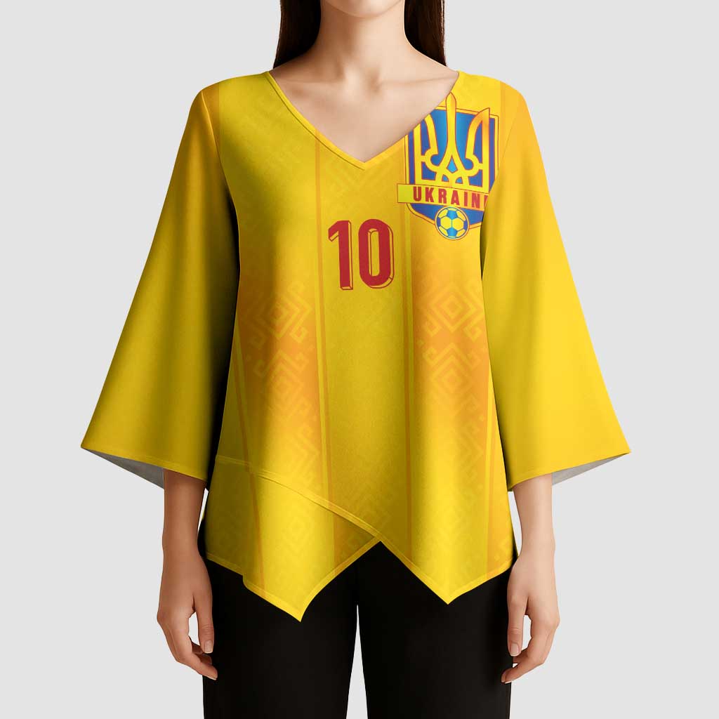 Custom Ukraine National Football Kimono Sleeve Blouse Vyshyvanka Inspired Geometry - Wonder Print Shop