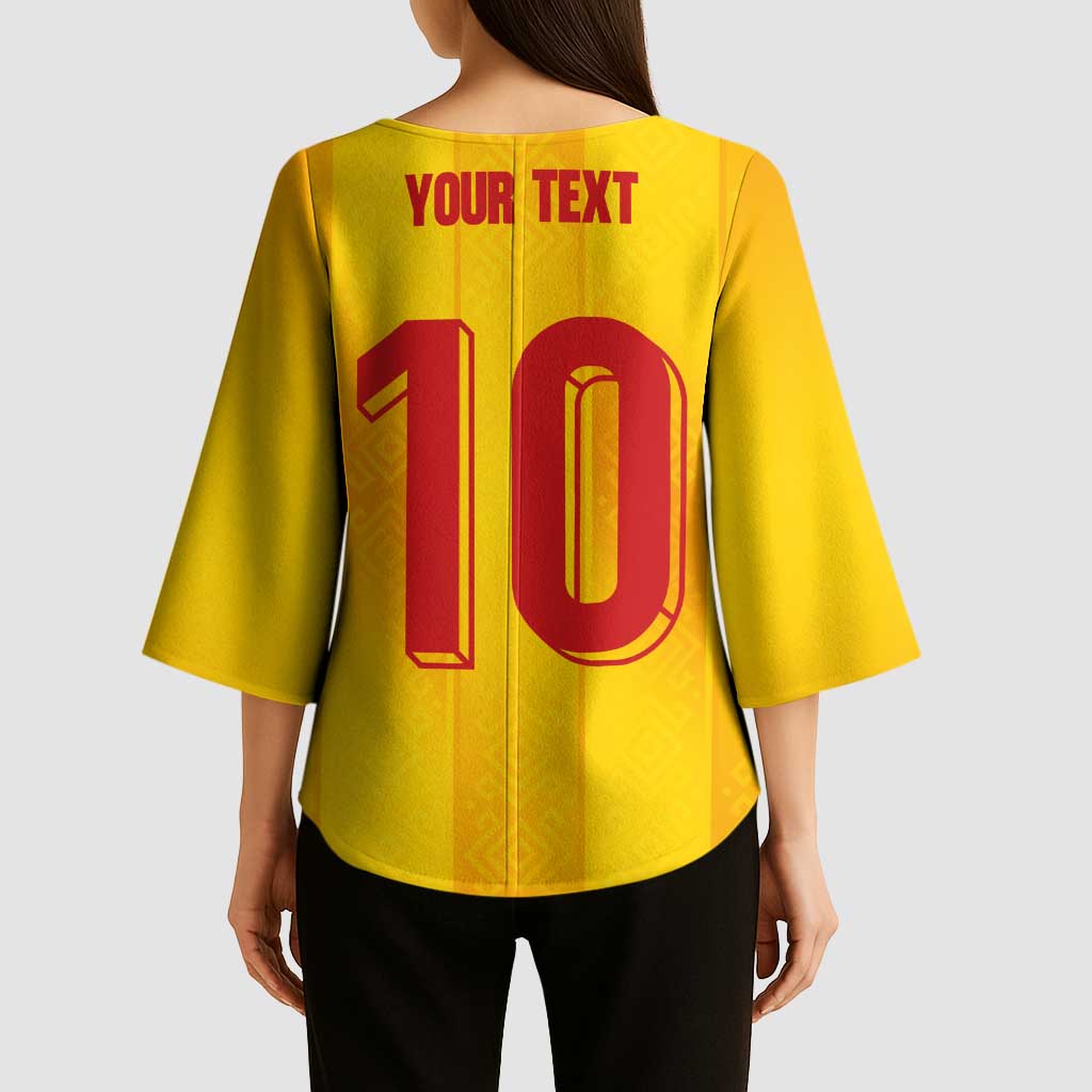 Custom Ukraine National Football Kimono Sleeve Blouse Vyshyvanka Inspired Geometry - Wonder Print Shop