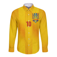 Custom Ukraine National Football Long Sleeve Button Shirt Vyshyvanka Inspired Geometry - Wonder Print Shop