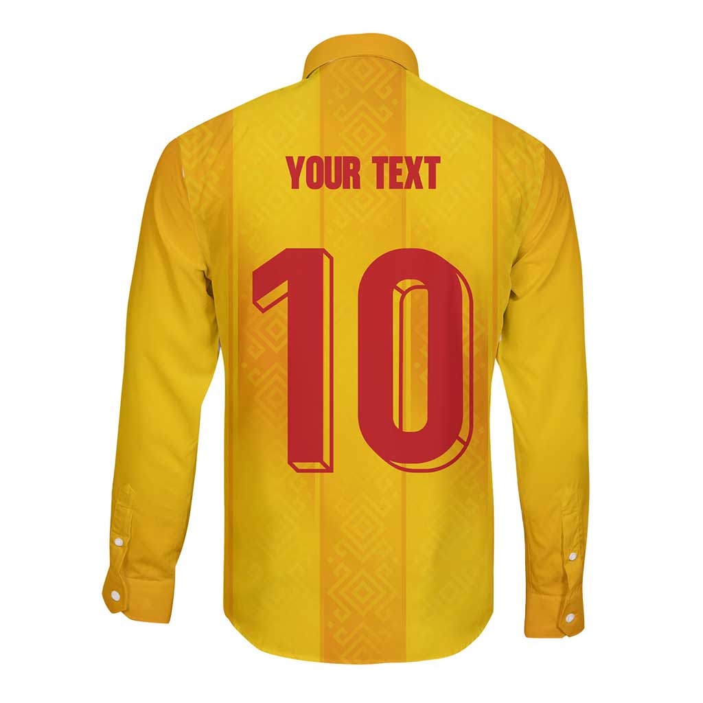 Custom Ukraine National Football Long Sleeve Button Shirt Vyshyvanka Inspired Geometry - Wonder Print Shop