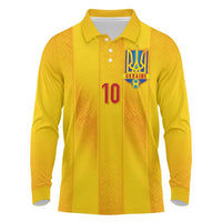 Custom Ukraine National Football Long Sleeve Polo Shirt Vyshyvanka Inspired Geometry - Wonder Print Shop