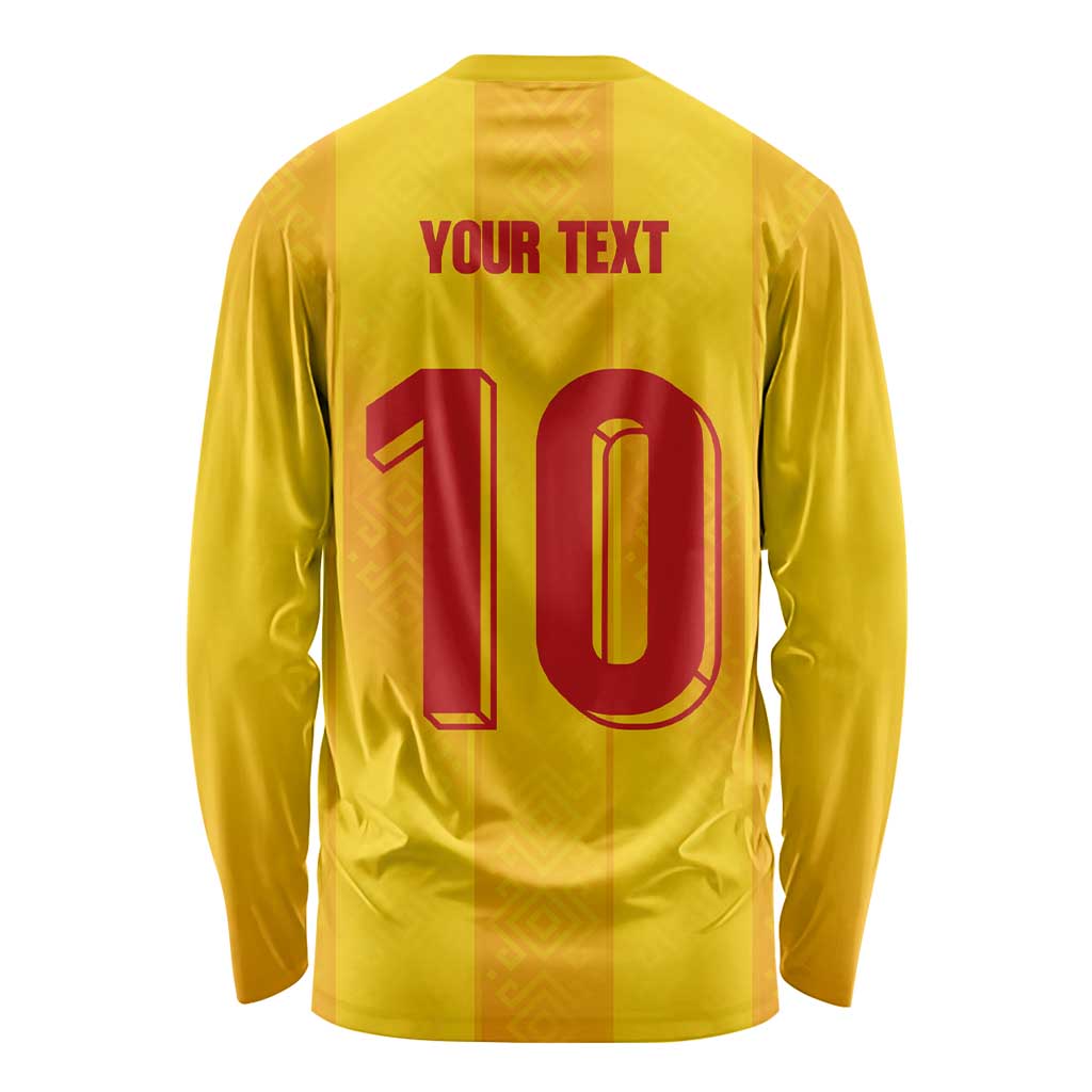 Custom Ukraine National Football Long Sleeve Shirt Vyshyvanka Inspired Geometry - Wonder Print Shop