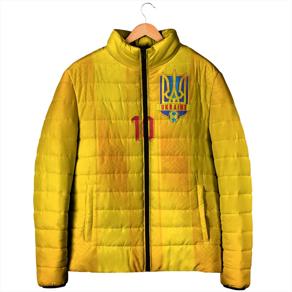 Custom Ukraine National Football Padded Jacket Vyshyvanka Inspired Geometry - Wonder Print Shop
