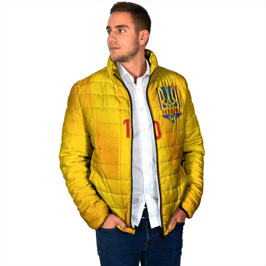Custom Ukraine National Football Padded Jacket Vyshyvanka Inspired Geometry - Wonder Print Shop
