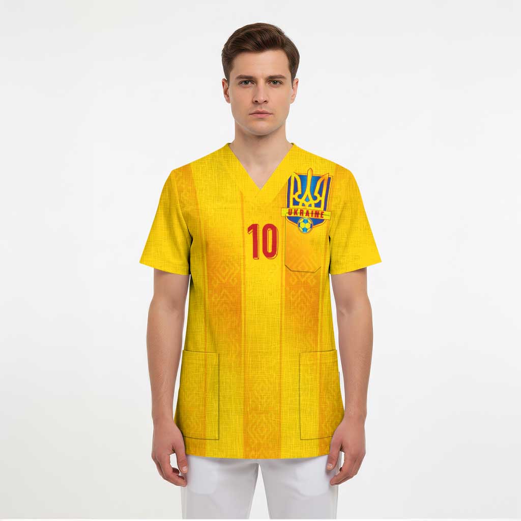 Custom Ukraine National Football Scrub Top Vyshyvanka Inspired Geometry - Wonder Print Shop