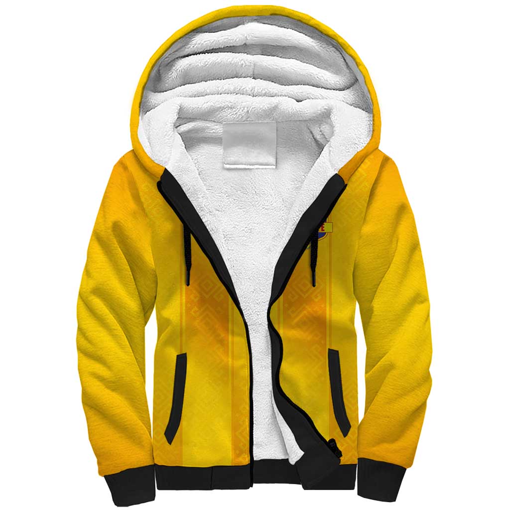 Custom Ukraine National Football Sherpa Hoodie Vyshyvanka Inspired Geometry - Wonder Print Shop