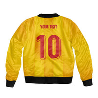 Custom Ukraine National Football Sleeve Zip Bomber Jacket Vyshyvanka Inspired Geometry - Wonder Print Shop