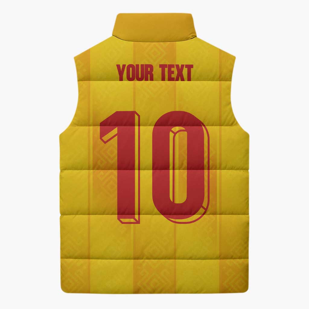 Custom Ukraine National Football Sleeveless Puffer Jacket Vyshyvanka Inspired Geometry - Wonder Print Shop