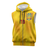 Custom Ukraine National Football Sleeveless Zip Hoodie Vyshyvanka Inspired Geometry - Wonder Print Shop