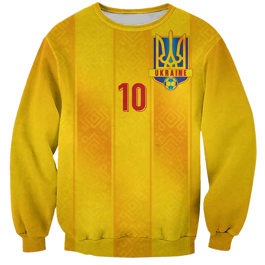 Custom Ukraine National Football Sweatshirt Vyshyvanka Inspired Geometry - Wonder Print Shop