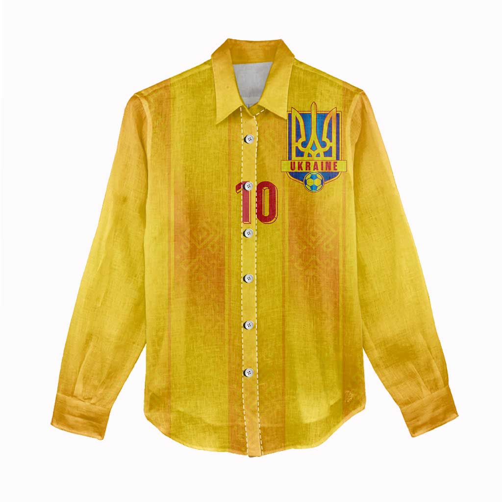 Custom Ukraine National Football Women Casual Shirt Vyshyvanka Inspired Geometry - Wonder Print Shop