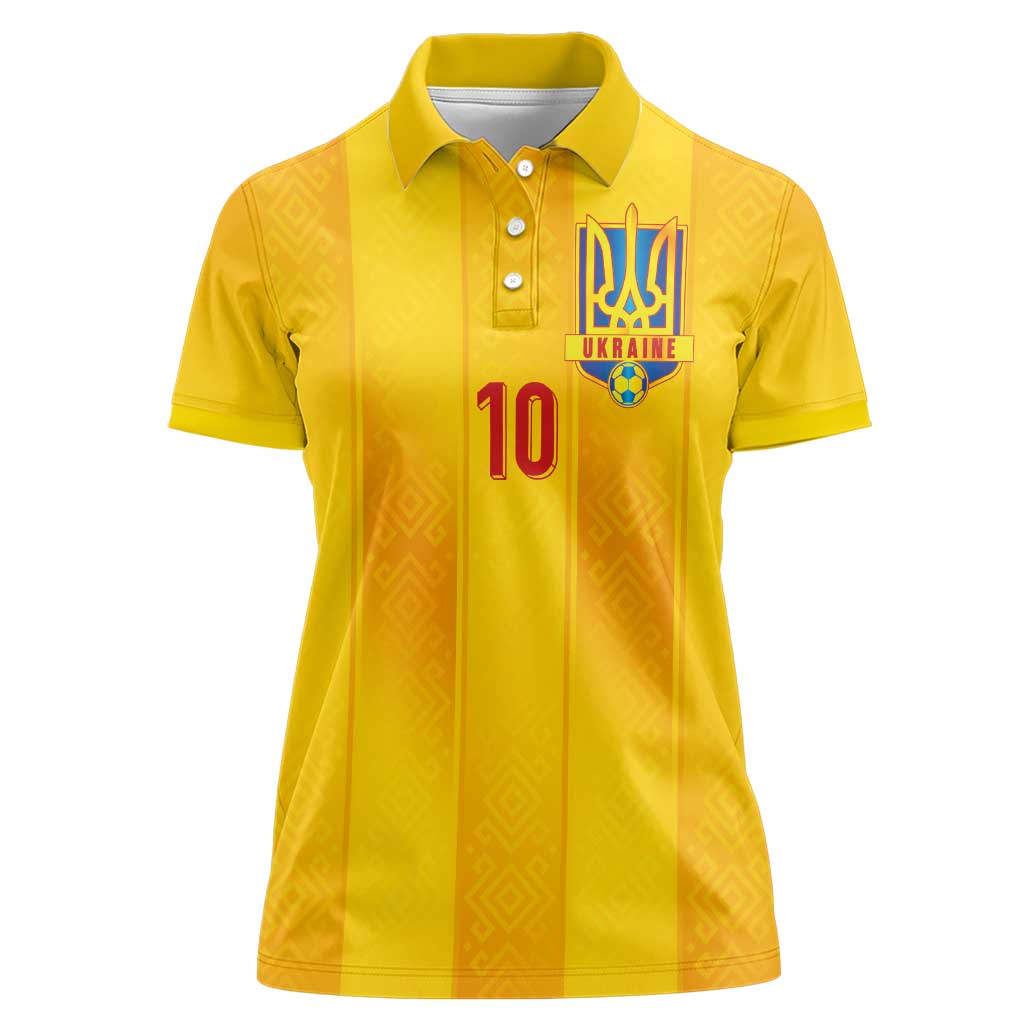 Custom Ukraine National Football Women Polo Shirt Vyshyvanka Inspired Geometry - Wonder Print Shop
