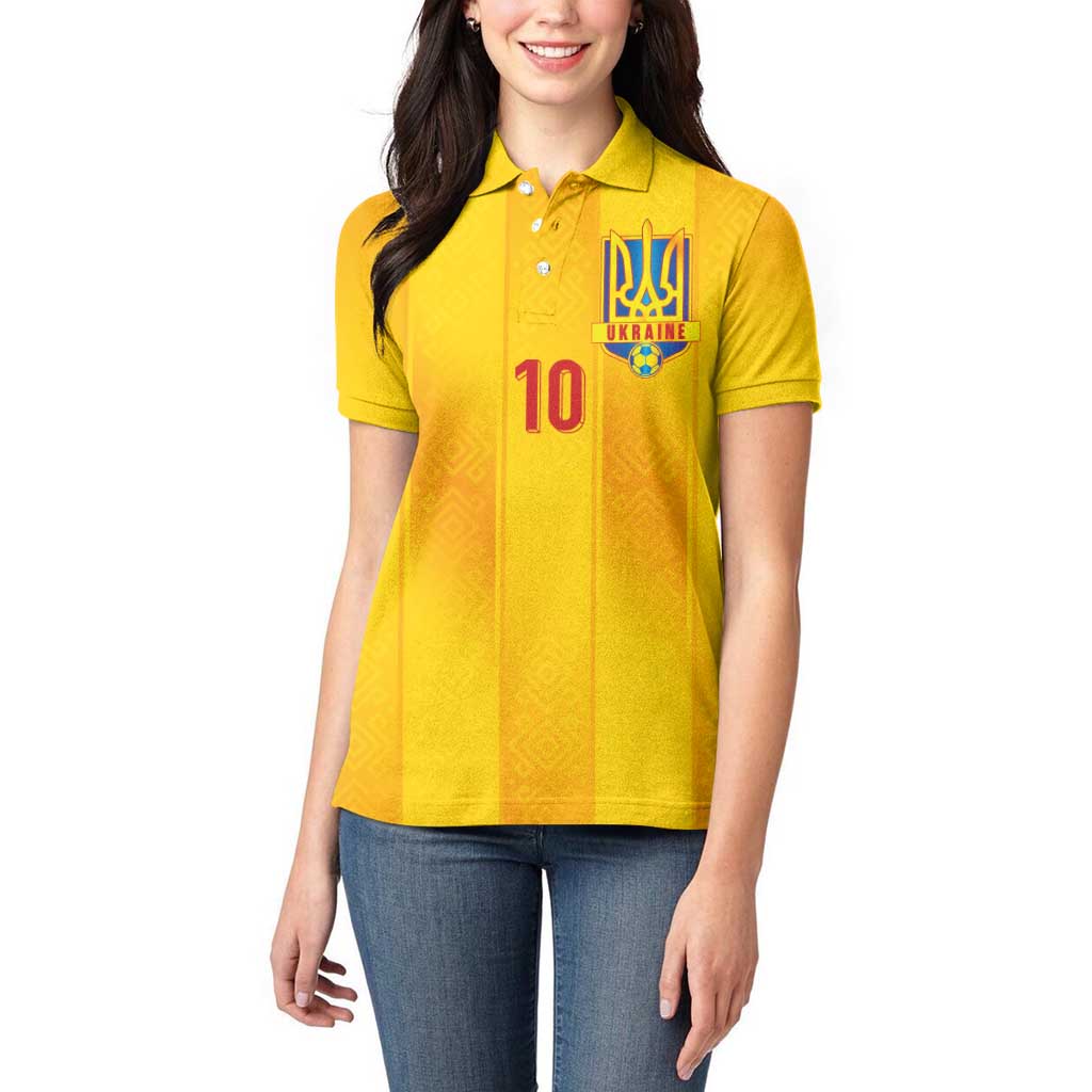 Custom Ukraine National Football Women Polo Shirt Vyshyvanka Inspired Geometry - Wonder Print Shop